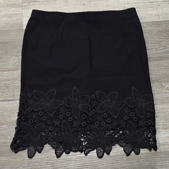 BCX Black Solid Millenium Floral Crochet Lace Style Pencil Skirt - Picture 8 of 8